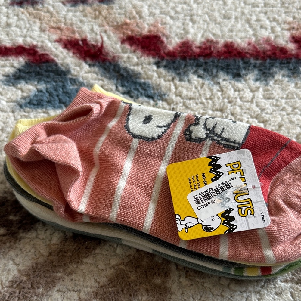 Peanuts Striped Character Socks - Pink, Yellow, Green